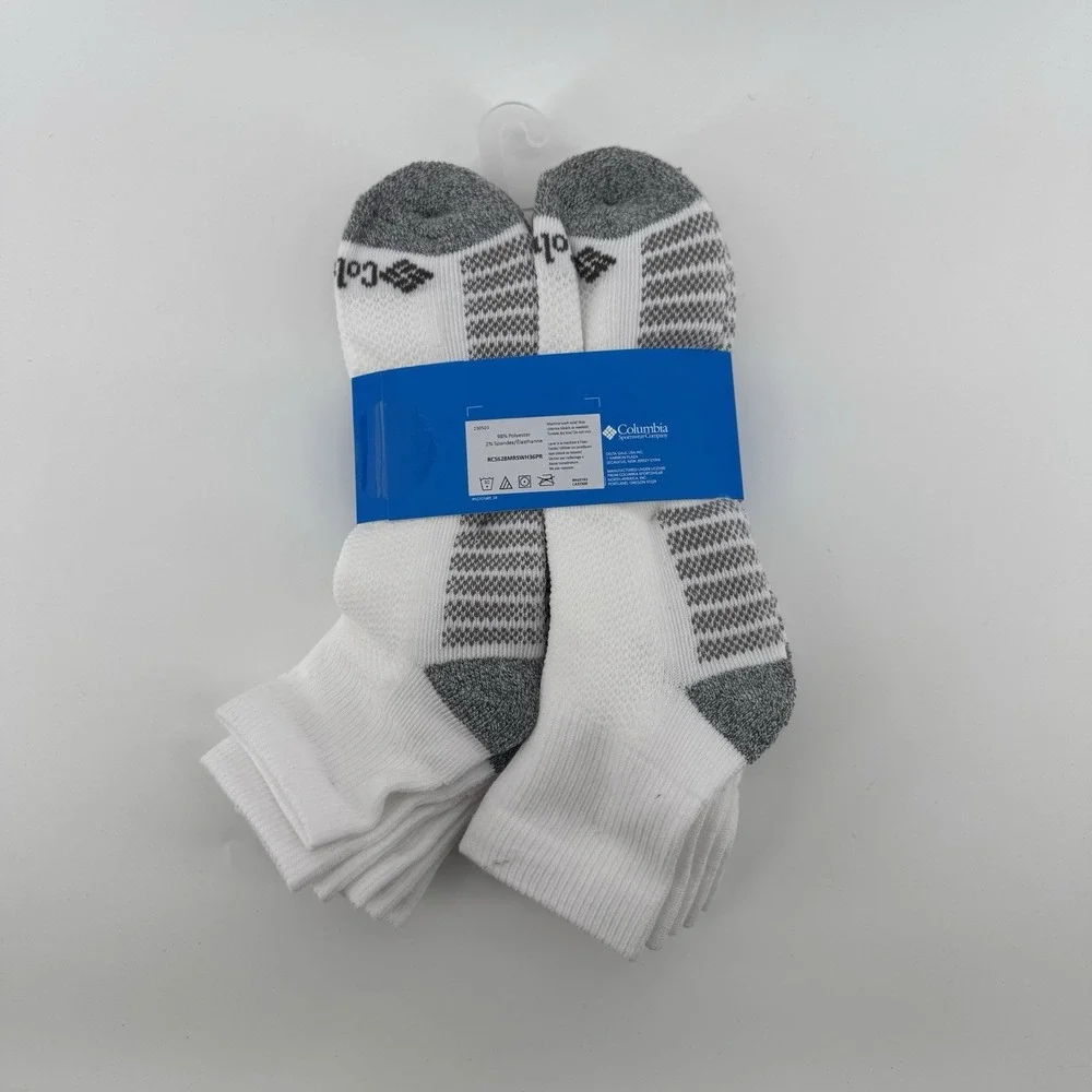 New Columbia Mens Athletic Quarter White with Grey Socks 6 Pack sz 6 - 12 Large